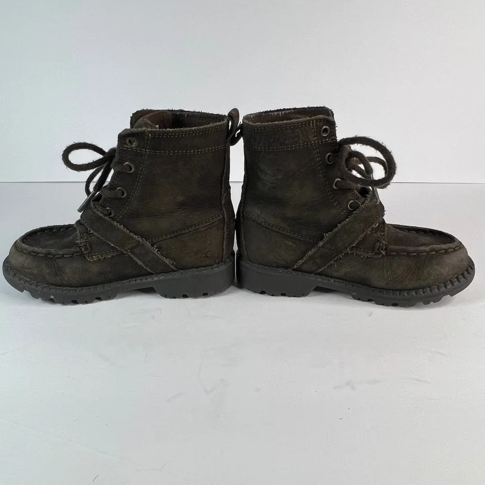 Kids Polo Ralph Lauren Ranger High Brown Leather Bear Embroidery Boots‎ Size 8.5